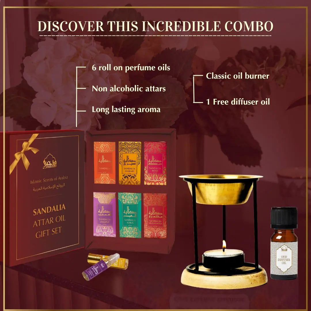 6 6ml Non Alcoholic Arabic Roll On Perfume Oils And Classic Diffuser Oil Burner With Free Arabic Oud Oil