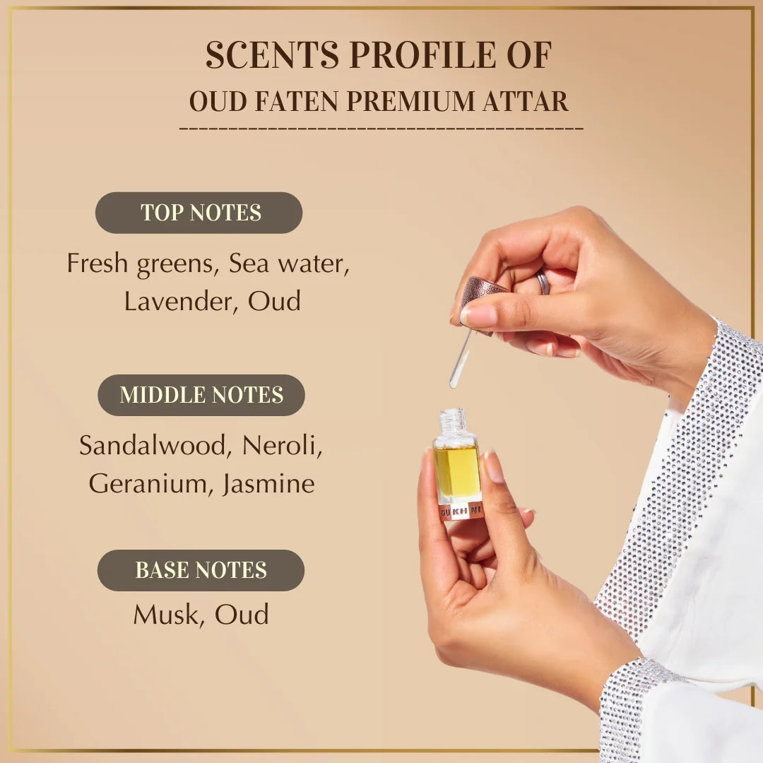 Oud Faten Premium Attar Lavender Fresh Greens Oud Musk Neroli Geranium Sandalwood Jasmine