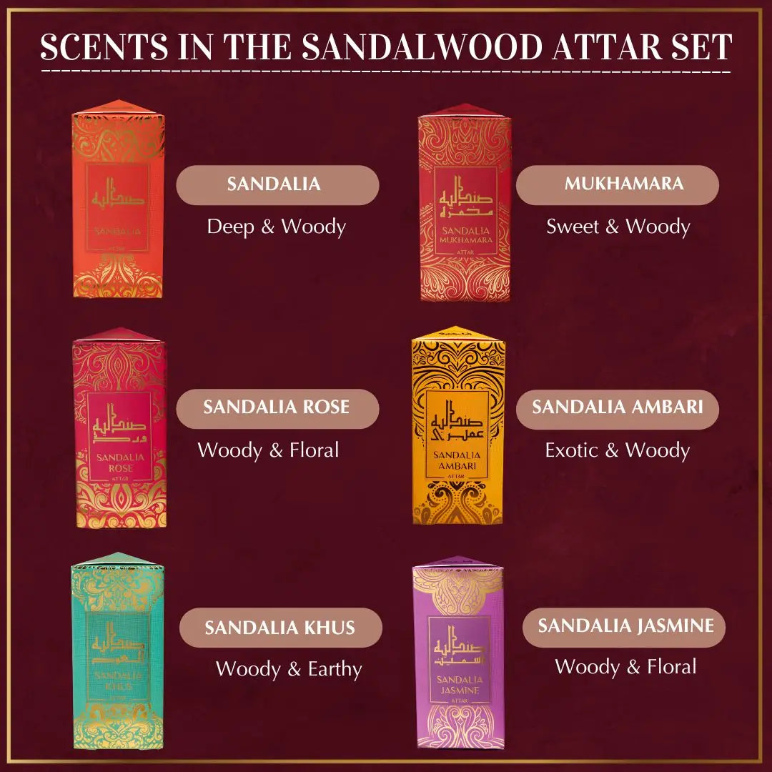 Scent Description Floral Earthy Woody Scents In Dukhni Sandalwood Attar Set Perfect Gift For Eid