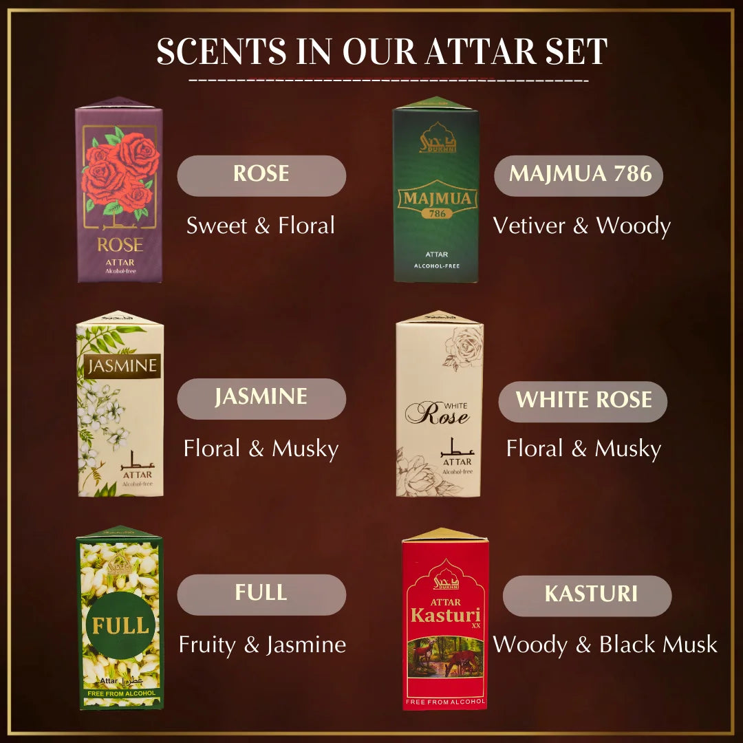 Gulaab Mogra Jasmine Rose White Rose Dukhni Floral Ittar Itr Attar Set Perfect Gift For Fragrance Lovers Eid Ramadan Gift For Her Gift For Him