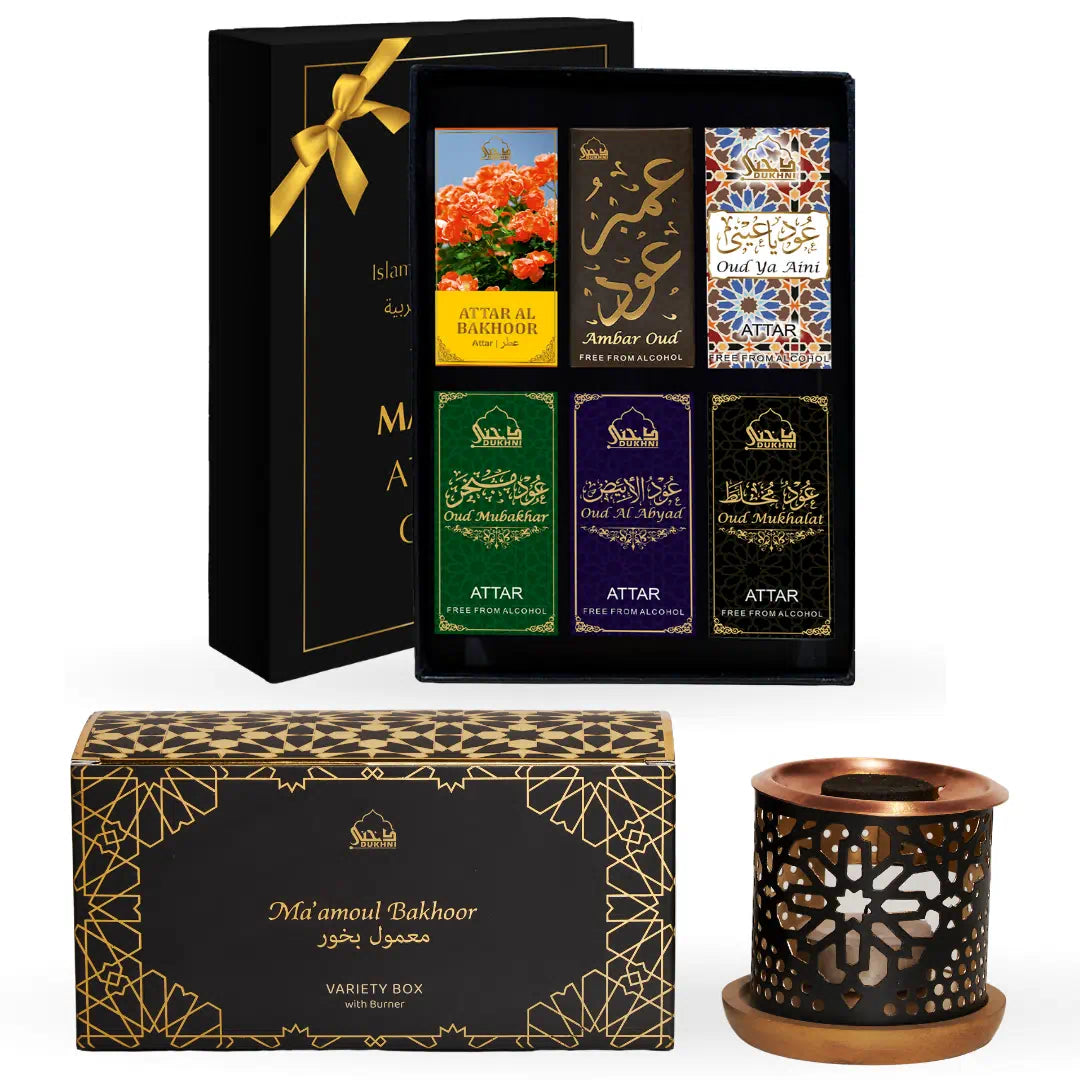 Ma'amoul Bakhoor Variety Box with Burner & Ma'amoul Attar Oil Set - 6 Bottles x 6 ml