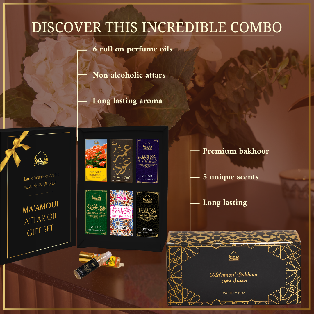Ma'amoul Bakhoor Variety Box (20 Pieces) & Ma'amoul Attar Oil Set - 6 Bottles x 6 ml