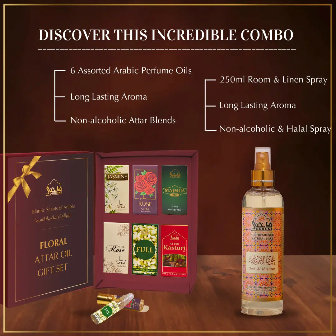 Floral Non-Alcoholic Arabic Roll-On Perfume Oils And 250ml Oud Ibtisam Room Spray Natural Mist Air Freshener