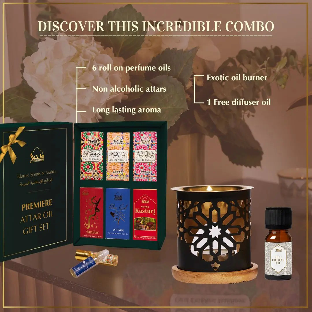 Non Alcoholic Arabic Roll-On Perfume Oils And Exotic Diffuser Oil Burner With Free Arabic Oud Oil