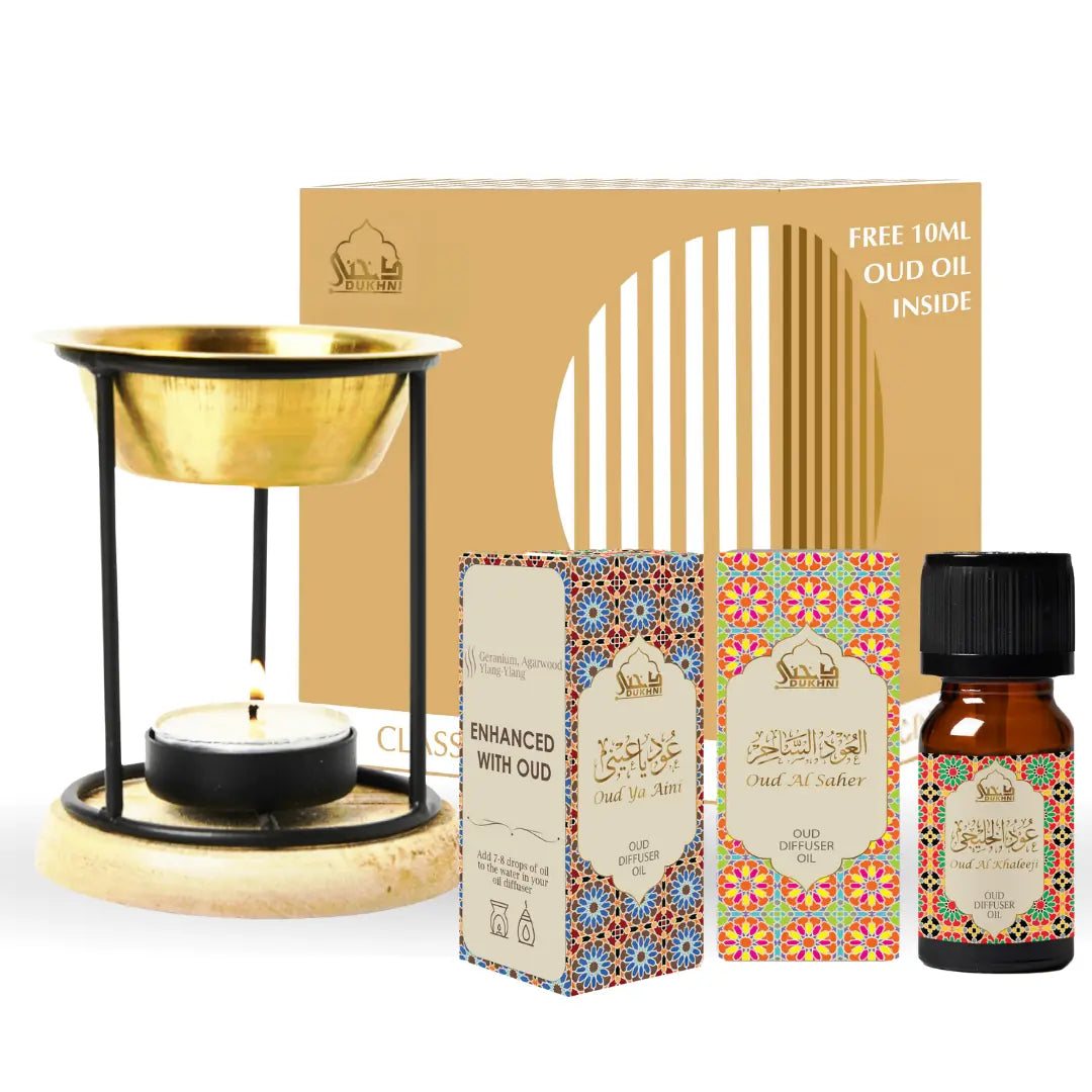Dukhni Arabian Oudh Diffuser Oil Set with Diffuser Oil Burner