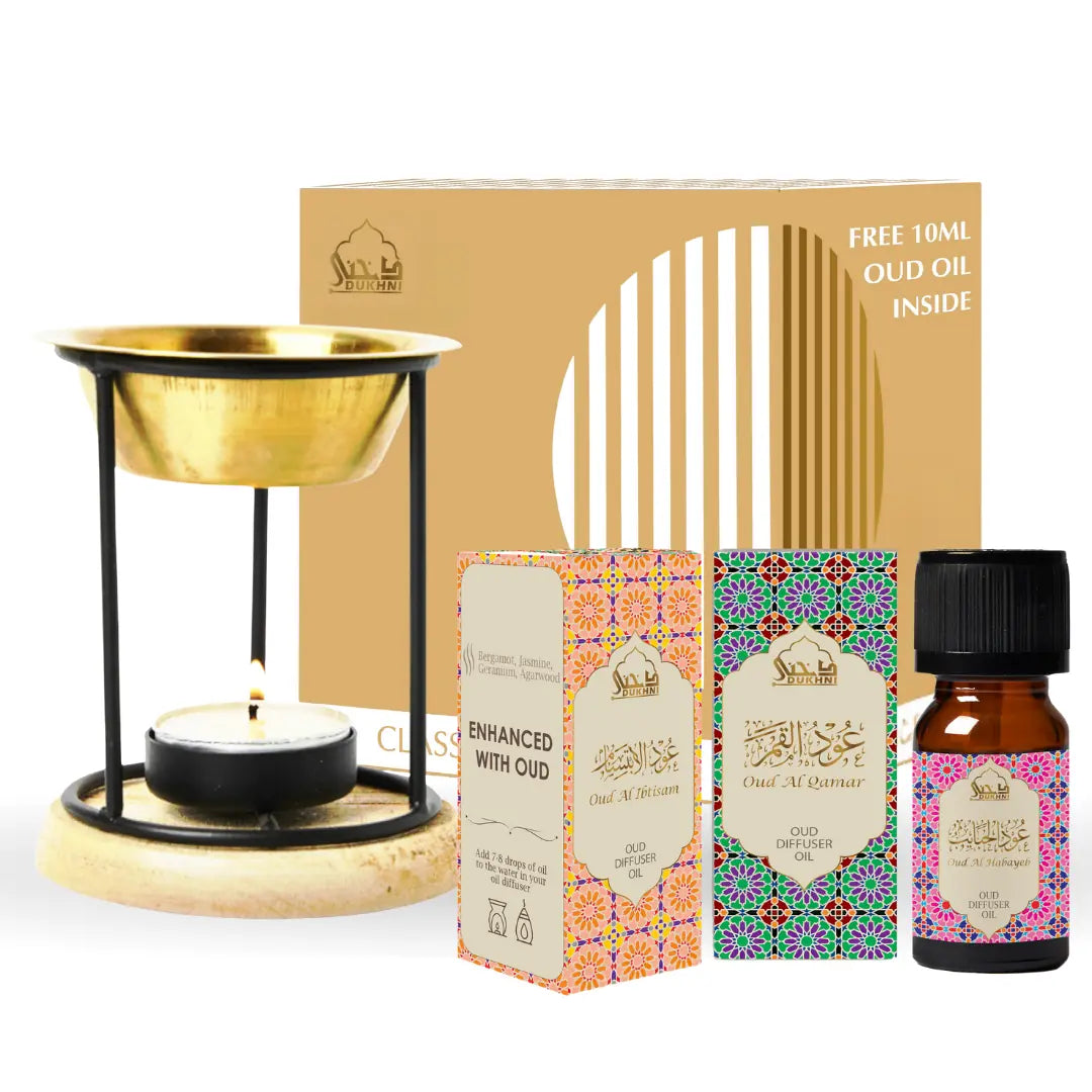 Dukhni Floral Diffuser Oil Set with Diffuser Oil Burner