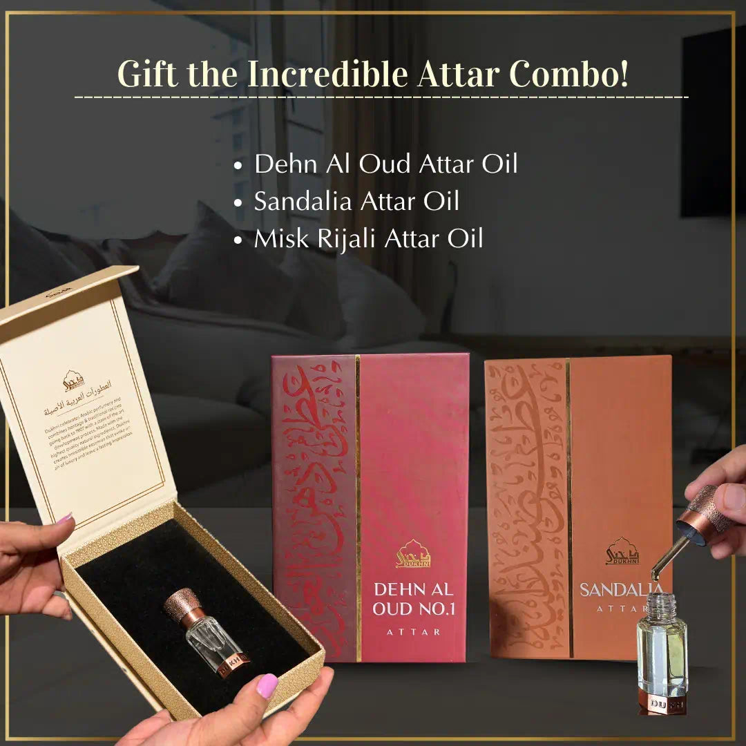 Dehn Al Oud Attar Oil + Misk Rijali Attar Oil + Sandalia Attar Oil