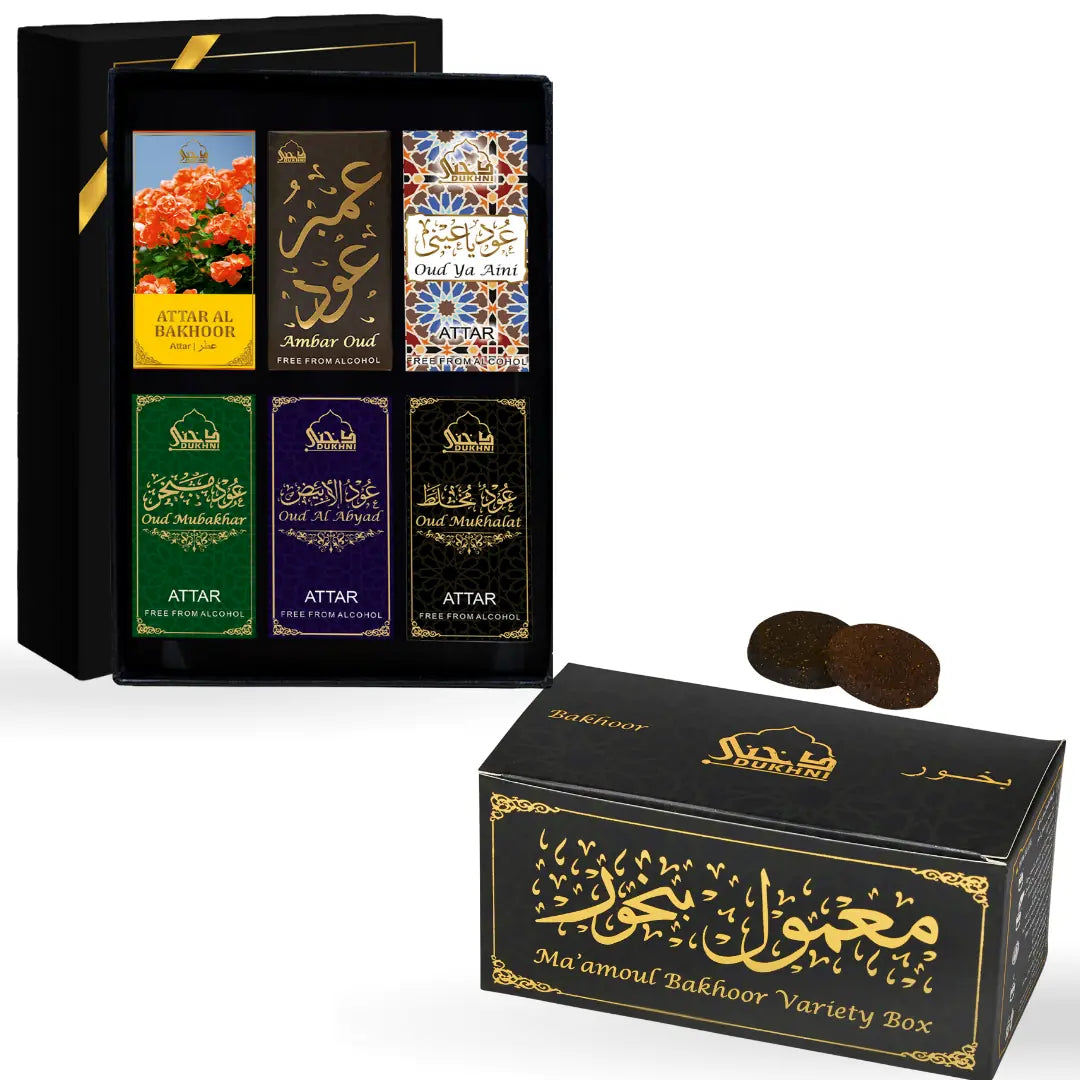 Dukhni Maamoul Bakhoor Variety Box And Maamoul Attar Oil Set Combo Perfect For Gifting 
