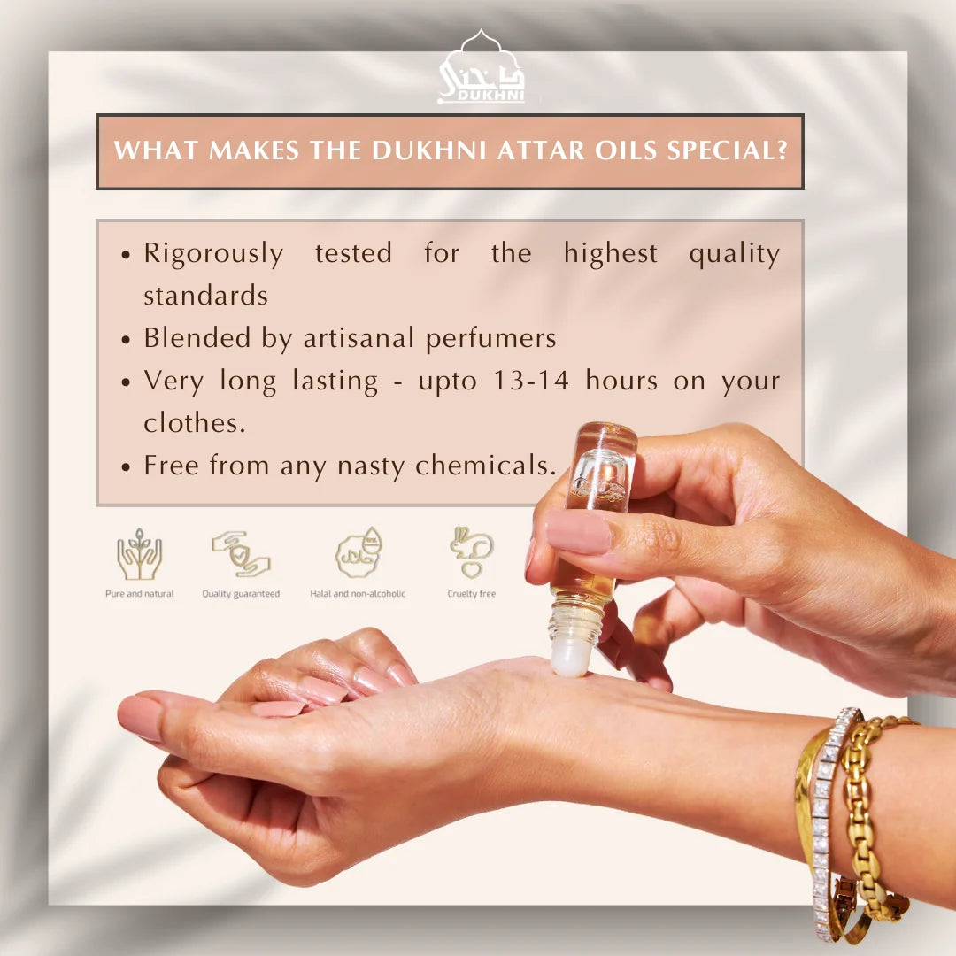 Dukhni Maamoul Attar Set 6 Arabic Attars Apply On Wrist Neck Inner Elbow Free From Chemicals