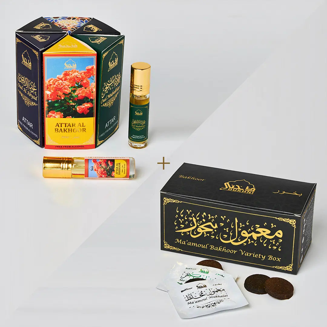 Dukhni Maamoul Bakhoor Variety Box Refill Pack And Maamoul Attar Oil Set Combo Perfect For Ramadan Gifting