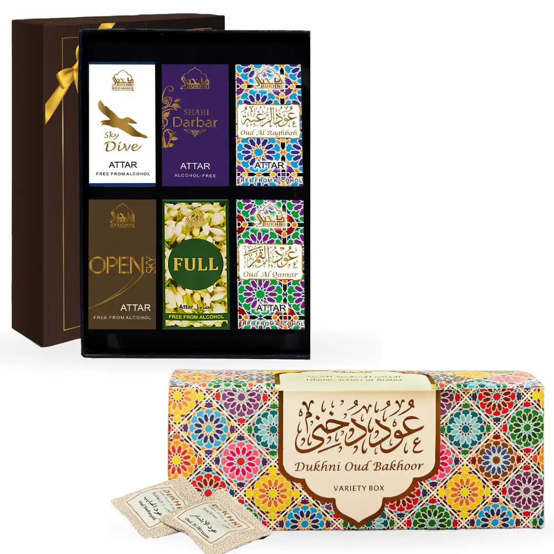 dukhni mixed attar set and oud bakhoor variety box