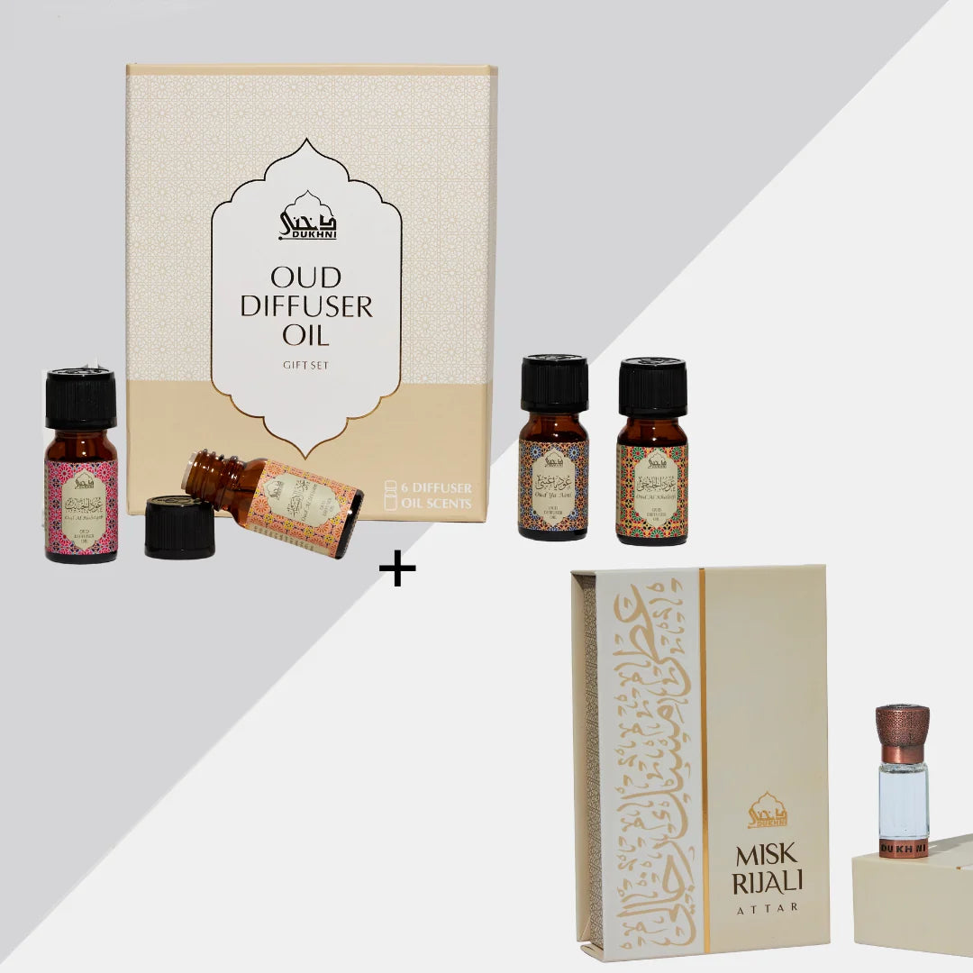 Dukhni Oud Diffuser Oil Gift Set For Home Office Misk Rijali Attar Oil Combo Ramzan Gift