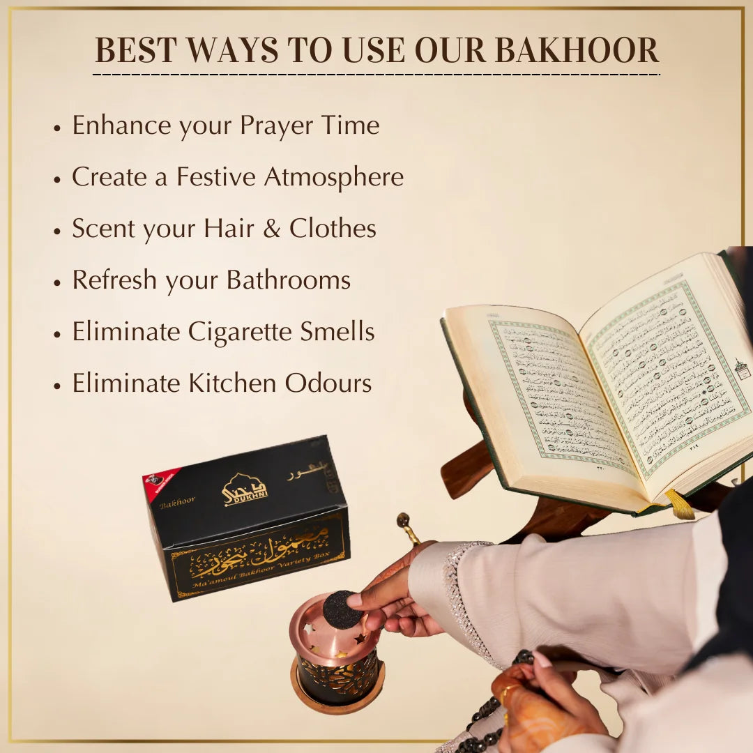 Enhance Prayer Time Eliminate Bad Odours Scent Your Clothes And Hair With Maamoul Bakhoor Variety Box And Burner