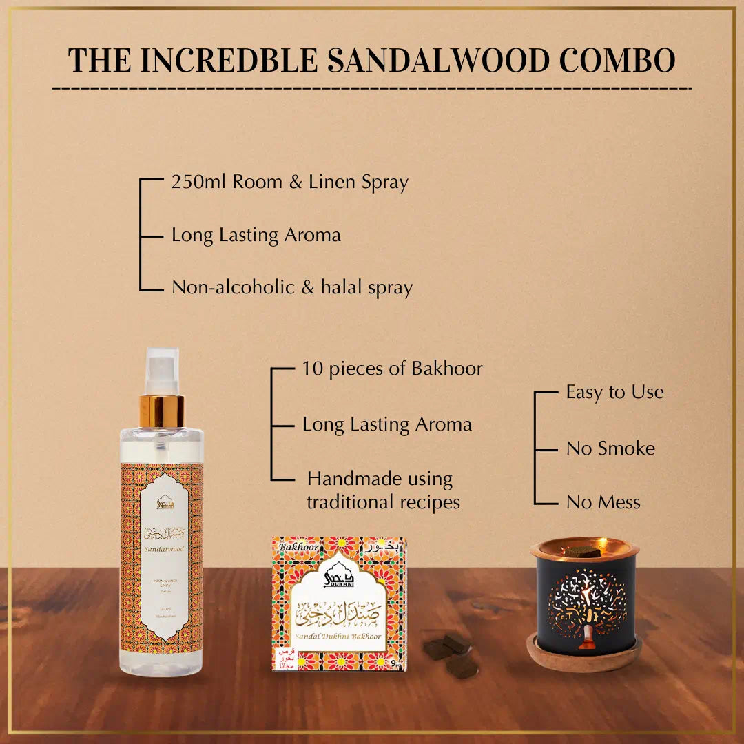 Get 10 Oud Sandal Bakhoor Pieces With Smokeless Mess Free Burner And 250ml Mist Spray In This Combo IN