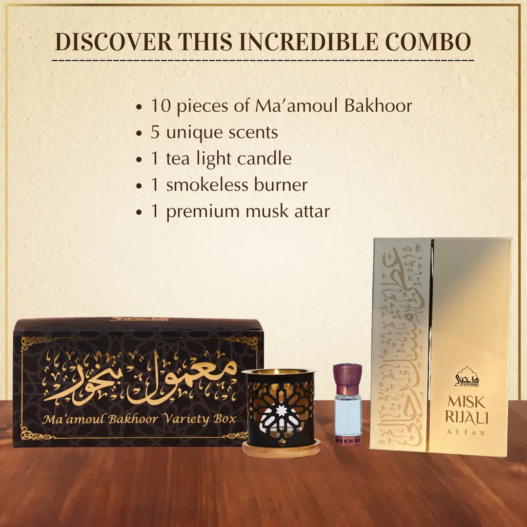 5 Maamoul Bakhoor Scents With Smokeless Burner And Misk Rijali Attar Authentic Luxurious Premium Scents