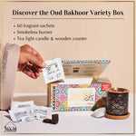 Luxurious Bakhoor Dukhni Oud Bakhoor Variety Box With Burner 60 Sachets 10 Scents Smokeless Burner