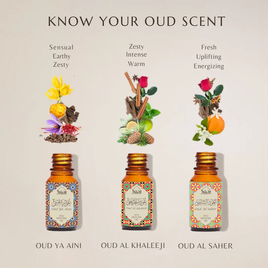 Arabian Oudh Diffuser Oil Set | 3x10ml Assorted Scents | Oud Essential ...