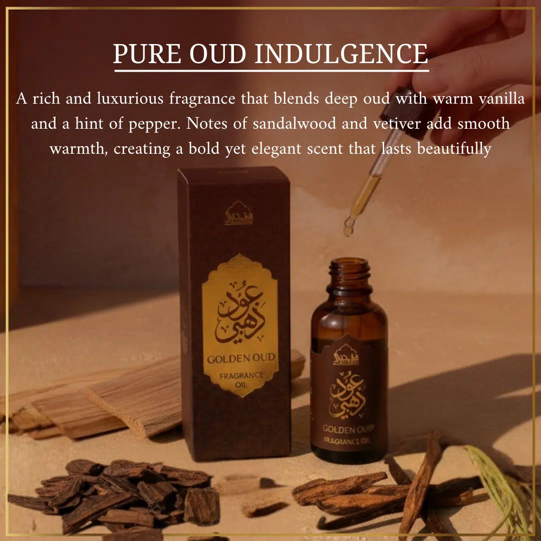 Golden Oud Fragrance Oil | Luxurious oud oil for your space