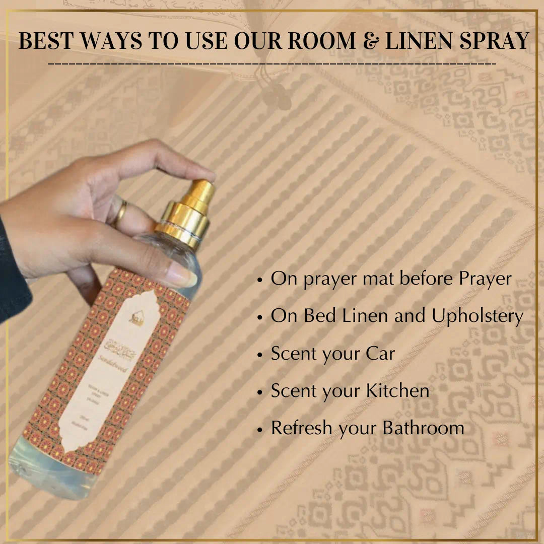 Sandalwood Natural Spray Perfect For Use On Prayer Mat Living Room Bathroom Car Study Room Kitchen Upholstery IN