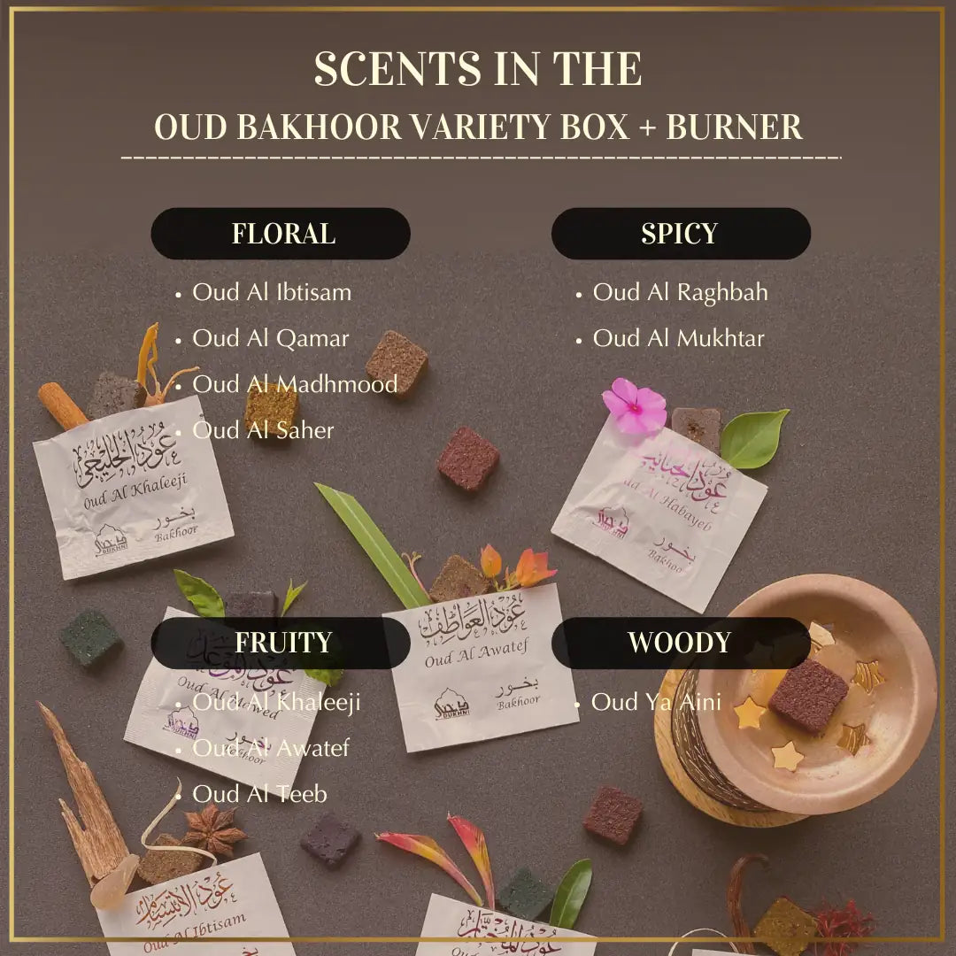 Scent Description Floral Spicy Fruity Woody Scents In Dukhni Oud Bakhoor Variety Box Perfect Gift For Eid