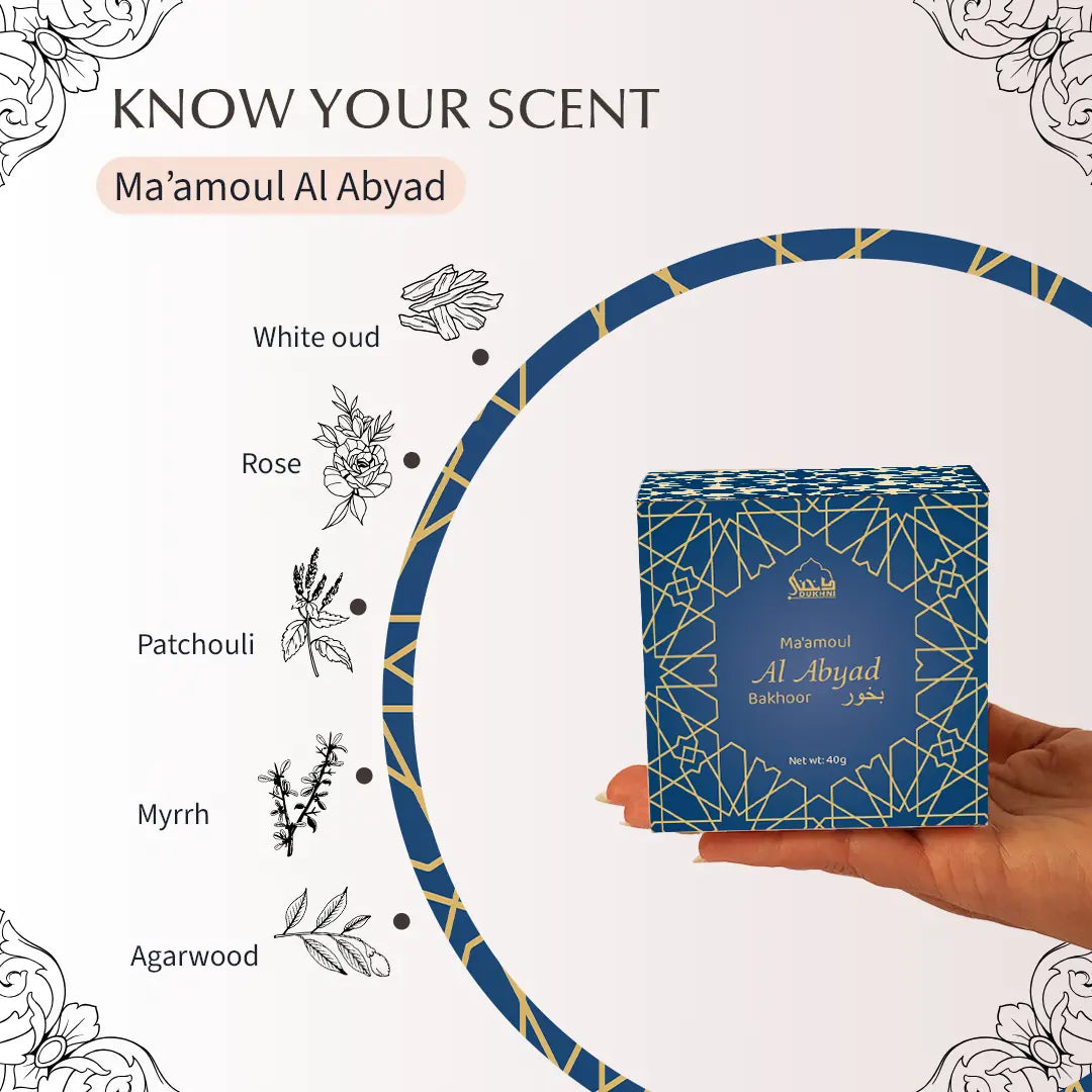 White Oud Rose Patchouli Agarwood Arabic Incense Sustainable Handcrafted Bakhoor Incense From Middle East